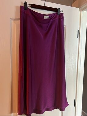 Sézane Silk A-Line Midi Skirt in Deep Magenta
